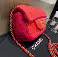 Pre-owned Chanel Shearling & Tweed Classic Square Mini Flap Bag in Fuchsia/Hot Pink (2020)