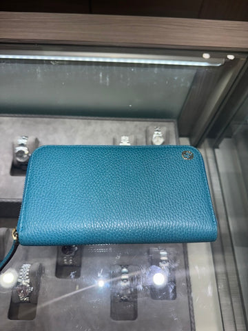 Pre-owned Gucci Teal Long Wallet pebbled leather Style: 449347