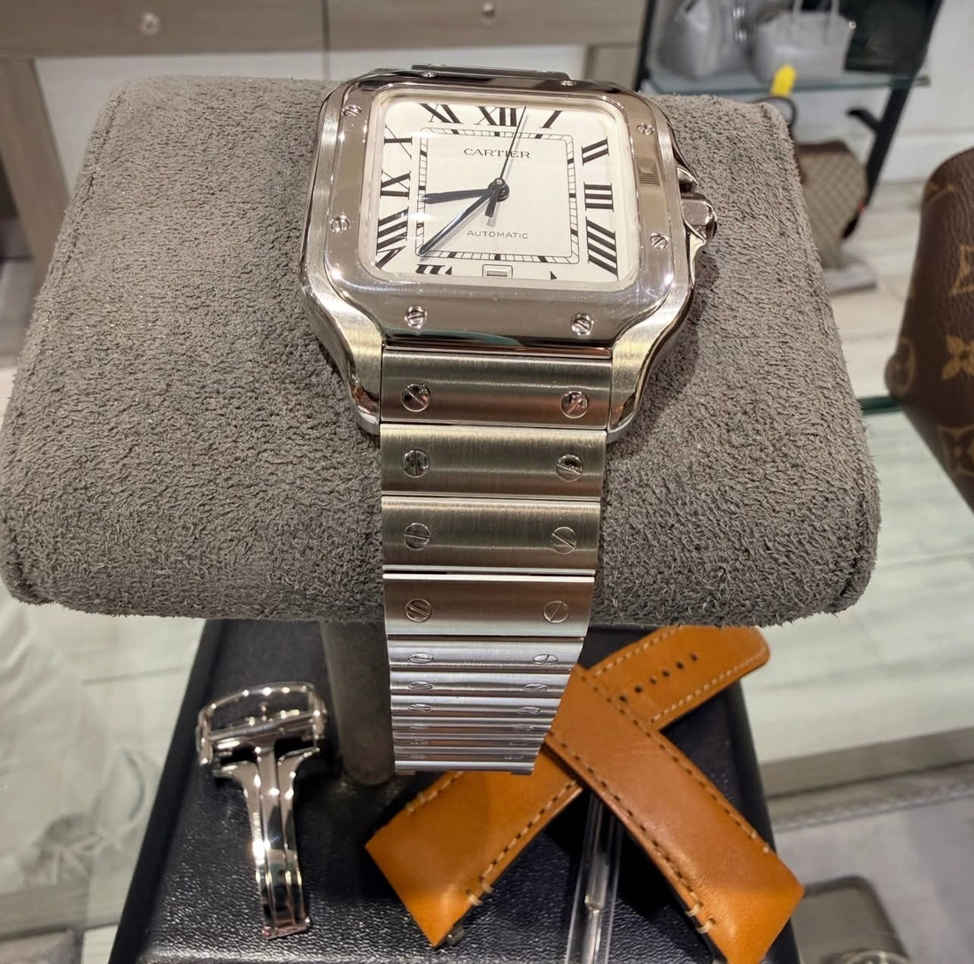 Pre-owned Cartier Santos Large Automatic Stainless Steel Watch Ref. WSSA0009