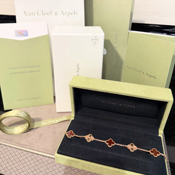 Van Cleef & Arpels Vintage Alhambra Carnelian Rose Gold Guilloche Bracelet