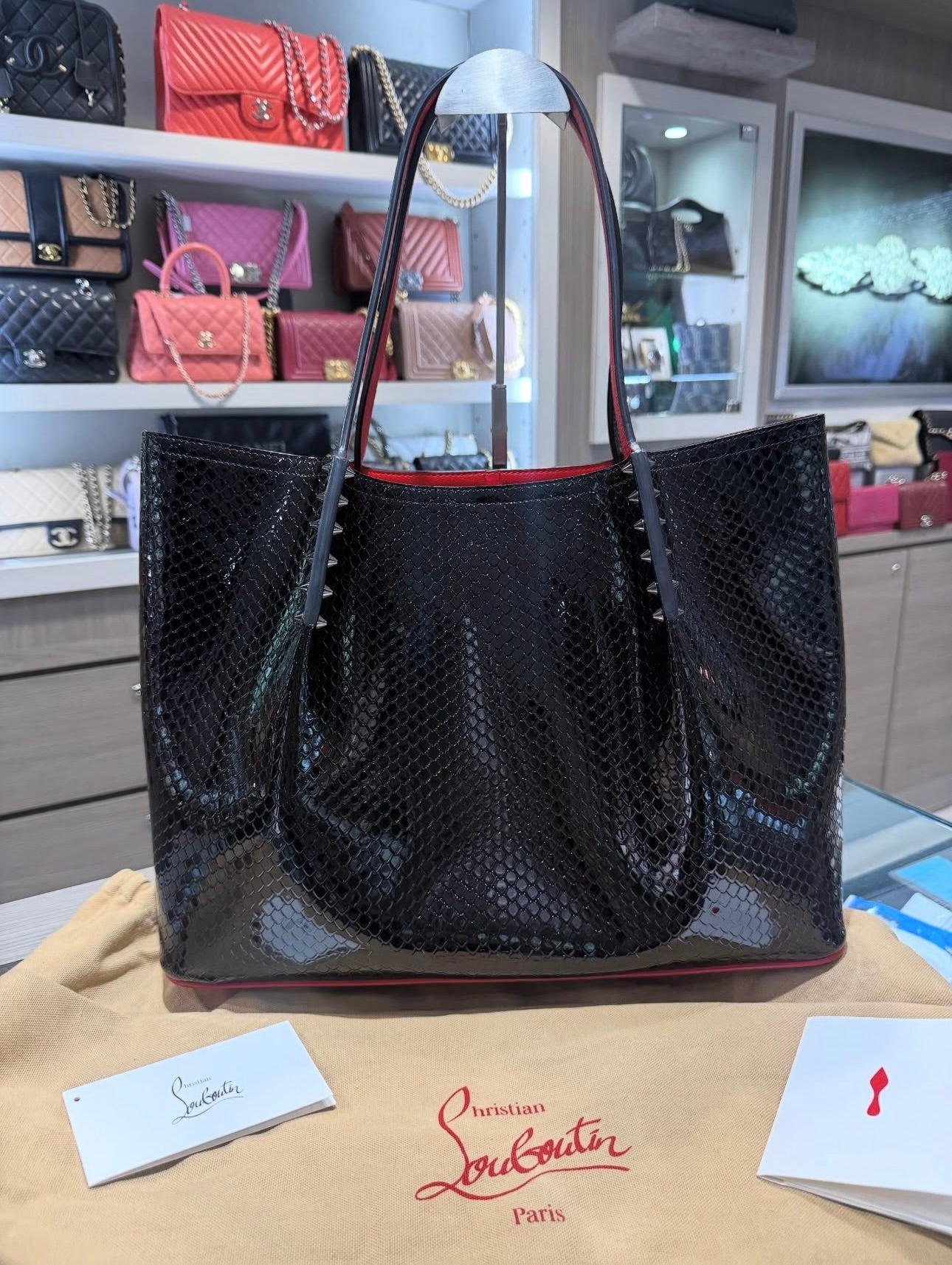 Pre-owned Christian Louboutin Cabarock Large Tote Crocodile Embossed Leather