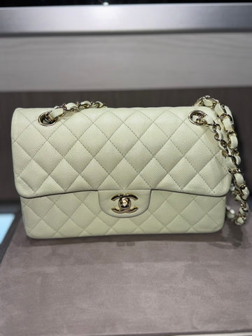 Pre-Owned Chanel Small Double Flap Bag in Mint Green Caviar Leather (Microchip)