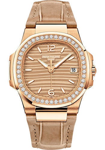 Patek Philippe Nautilus Date Sweep Seconds - 32 mm - Rose Gold - Golden Dial - 7010R-012