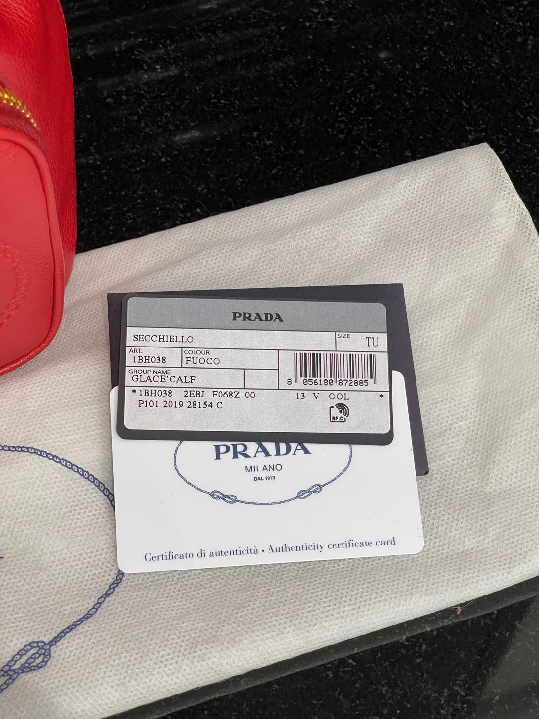 Pre-owned Prada Glace Calf Logo Embossed Bucket Bag Red