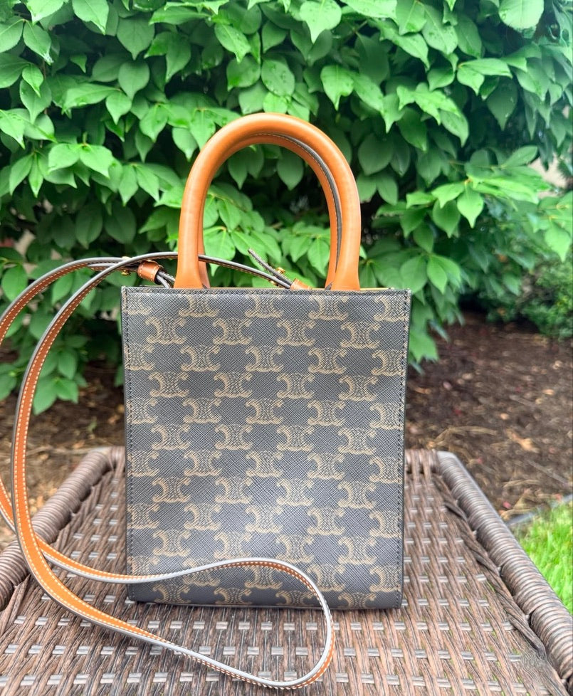 Celine Mini Vertical Cabas - Triomphe Canvas & Calfskin Leather (2021)