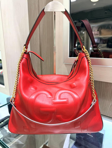 Pre-owned Gucci GG Apollo Shoulder Bag in Red Leather