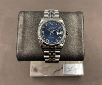 Pre-owned Rolex Men's Datejust 36mm ref.116200 Blue Roman Dial Smooth Bezel on Jubilee w/Box