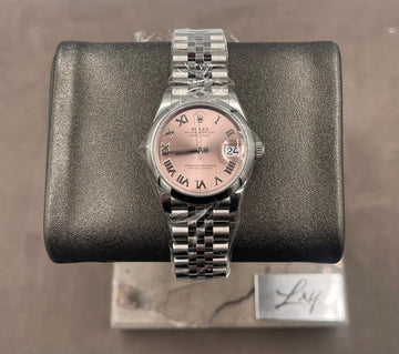 Unworn Rolex Ladies-Datejust 31mm ref. 278240 Factory Pink Roman Dial Smooth Bezel on Jubilee w/Box & Card 2025