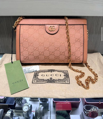 Pre-owned Gucci Ophidia Structured Shoulder Bag in Pink GG Canvas (Style #503877)