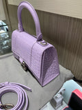 Pre-owned Balenciaga XS Hourglass Croc Light Lilac Purple Crossbody Bag