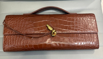 Unworn Bottega Veneta Andiamo Alligator Clutch Brown GHW R004918964