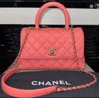 Pre-Owned Chanel Caviar Quilted Mini Coco Handle Flap in Coral
