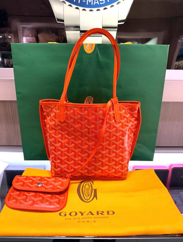 Pre-owned Goyard Mini Anjou Reversible Orange Coated Canva Tote Bag and Matching Wristlet (2024)