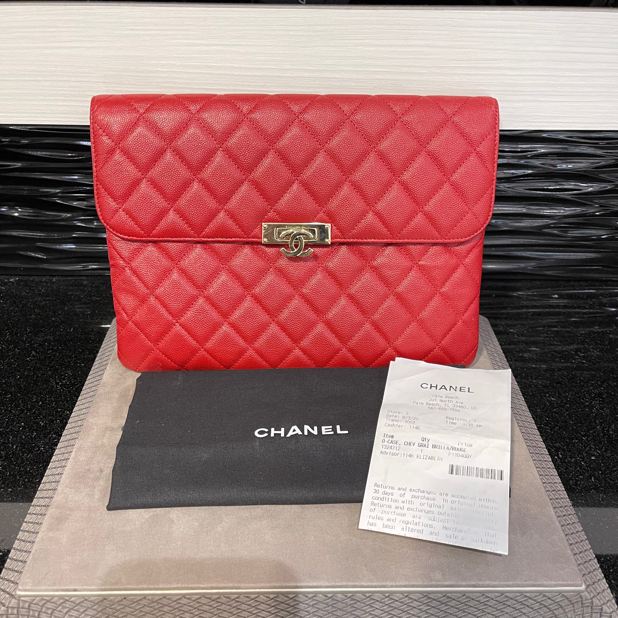 Pre-owned Chanel Red Quilted Caviar O Case pouch clutch