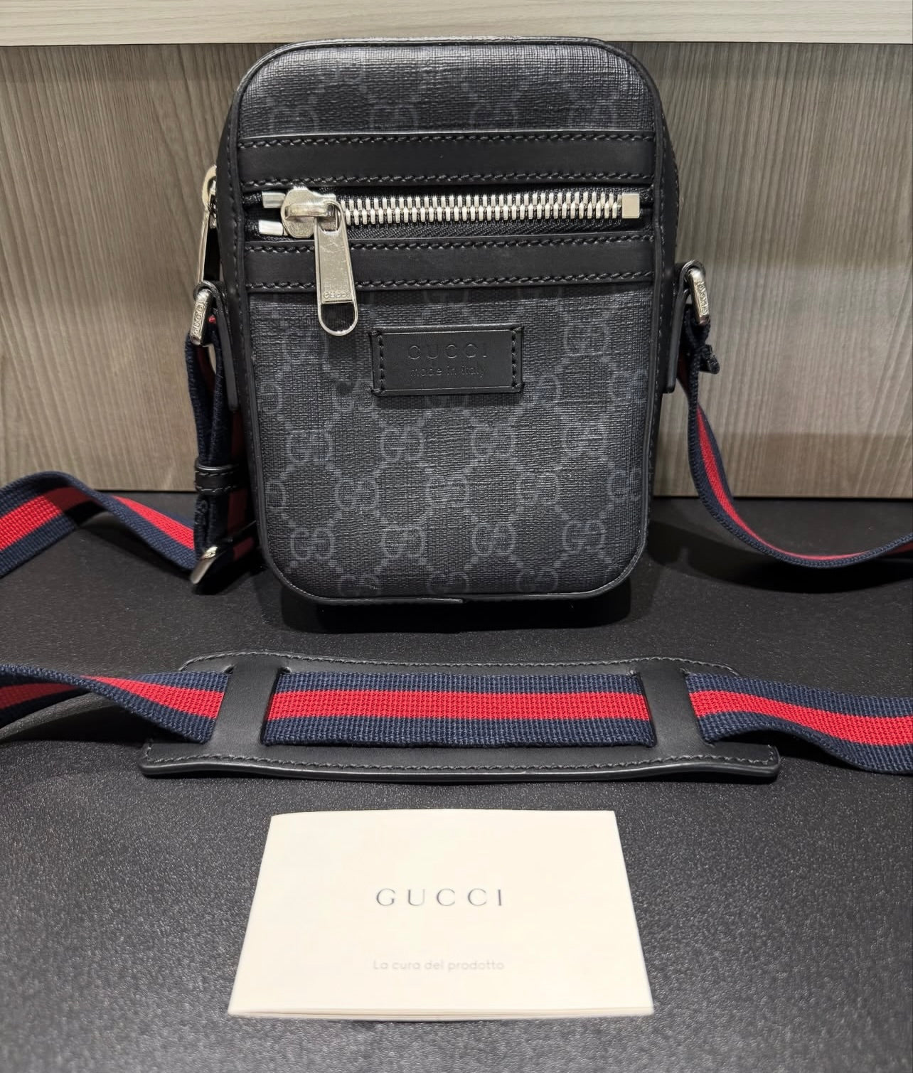 Pre-owned Gucci GG Supreme Monogram Small Camera Messenger Bag Black/Grey