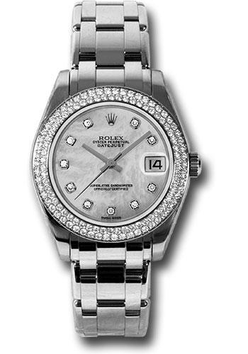 Rolex White Gold Datejust Pearlmaster 34 Watch - 116 Diamond Bezel - Mother-Of-Pearl Diamond Dial - 81339 md