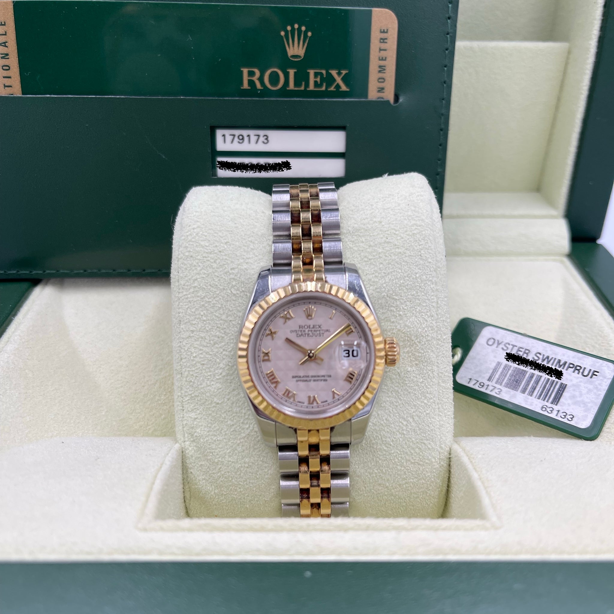 Pre-Owned Rolex Lady-Datejust 26 Ivory Pyramid Roman Dial (2010) – Ref. 179173 (V Serial)