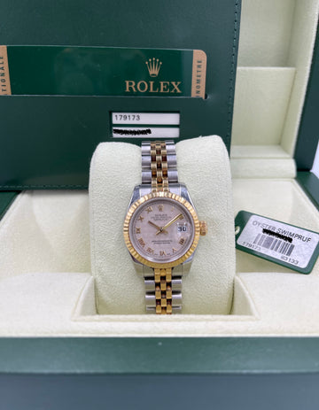 Pre-Owned Rolex Lady-Datejust 26 Ivory Pyramid Roman Dial (2010) – Ref. 179173 (V Serial)