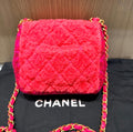 Pre-owned Chanel Shearling & Tweed Classic Square Mini Flap Bag in Fuchsia/Hot Pink (2020)
