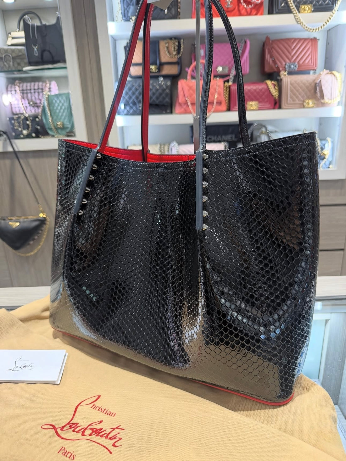 Pre-owned Christian Louboutin Cabarock Large Tote Crocodile Embossed Leather