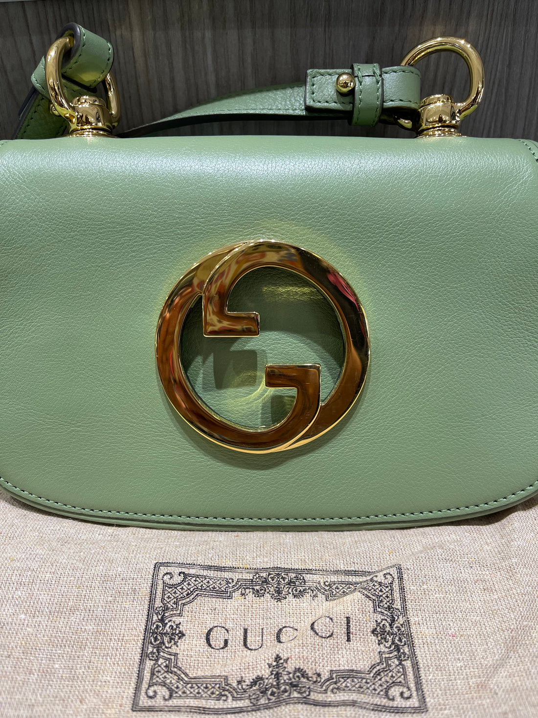 Pre-owned Gucci Blondie Green Mini Shoulder Bag Calf Leather