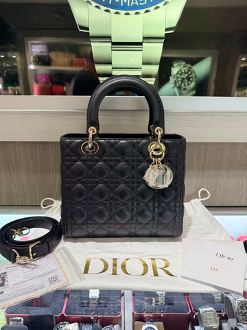 Unworn Dior Medium Lady Bag Black Lambskin,