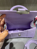 Pre-owned Balenciaga XS Hourglass Croc Light Lilac Purple Crossbody Bag