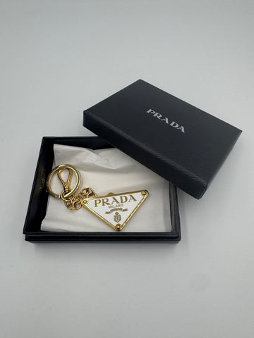 Pre-owned Prada Keychain White and Gold with box and tags