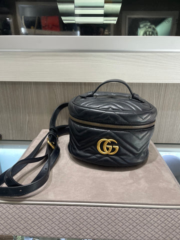 Pre-owned Gucci Mini GG Marmont Vanity Backpack in Black Matelassé Leather