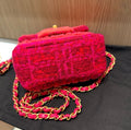 Pre-owned Chanel Shearling & Tweed Classic Square Mini Flap Bag in Fuchsia/Hot Pink (2020)