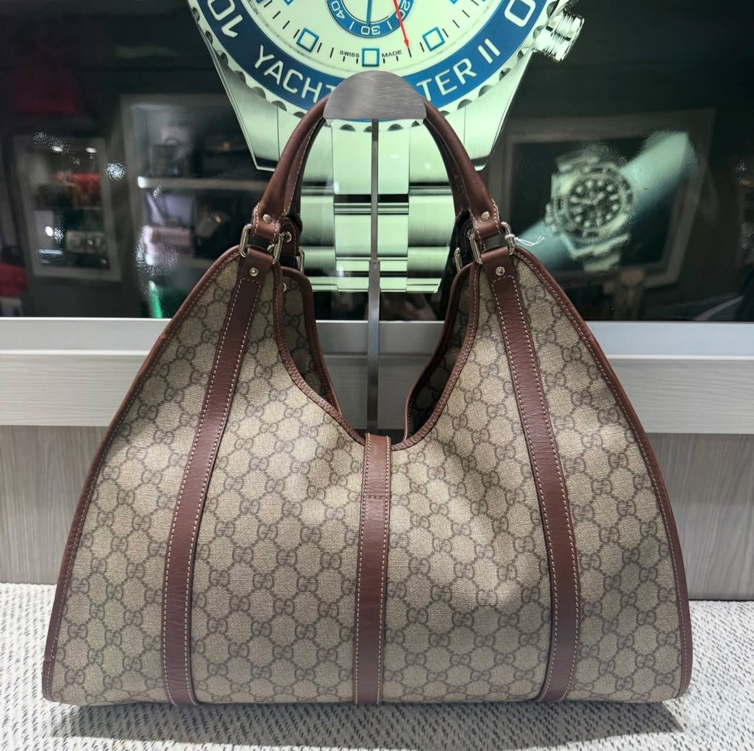 Pre-owned Gucci Joy Hobo Brown Trim Supreme Canvas
