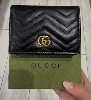 Pre-owned Gucci Black Marmont GG Case Card Wallet style# 466492