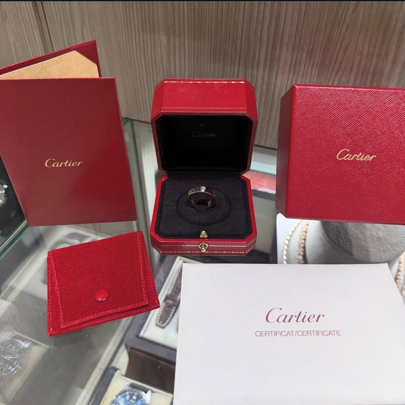 Pre-owned Cartier Classic White Gold Love Ring with 3 Diamonds Size 6 ½ (53)