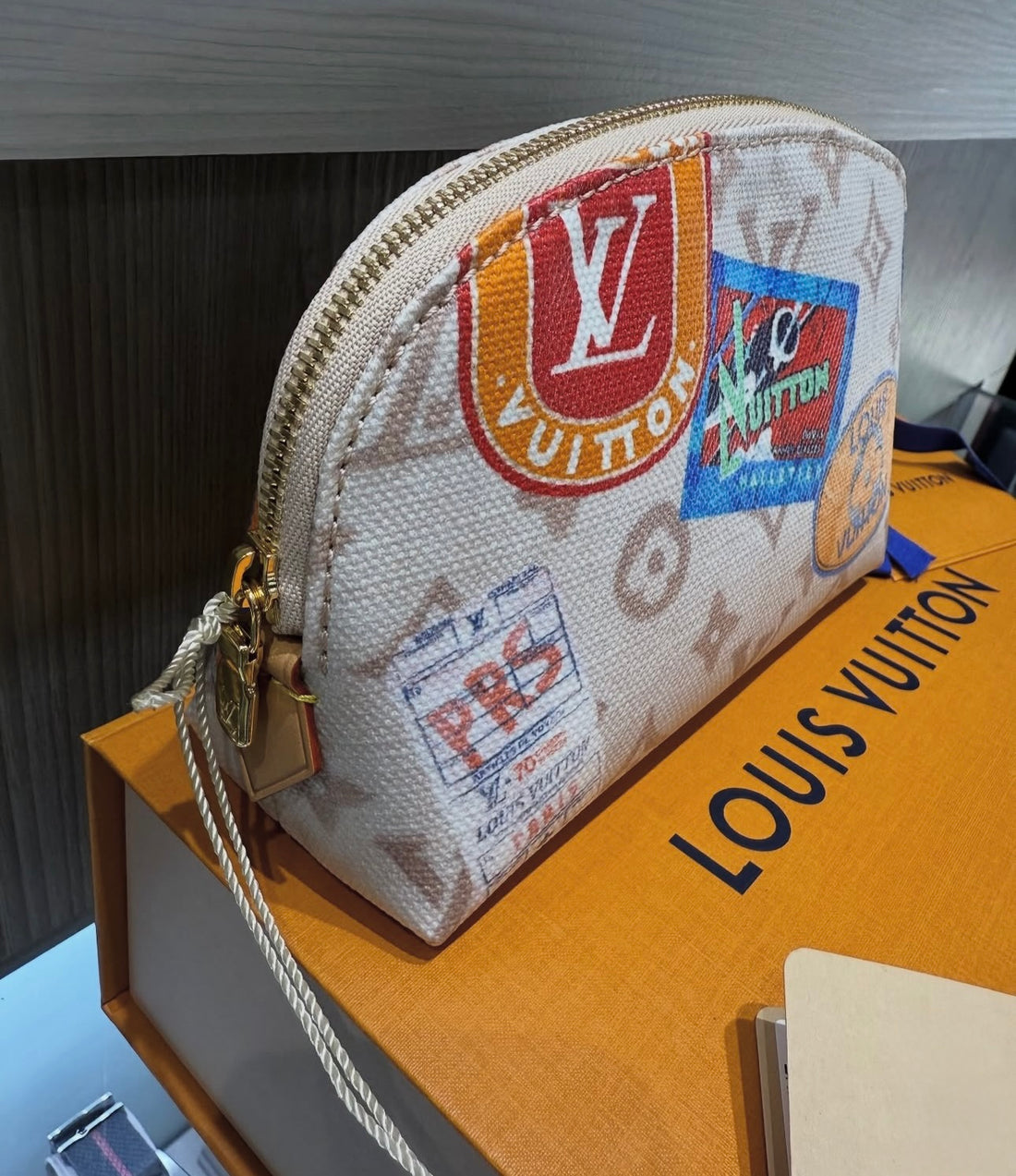 Unworn Louis Vuitton Monogram Flight Mode Cosmetic Pouch PM in Dune