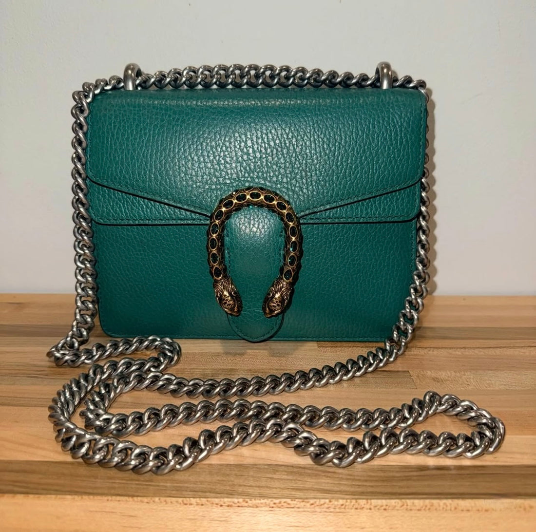 Pre-owned Gucci Mini Dionysus Shoulder Bag in Emerald Green Calfskin (Model 421970)