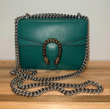 Pre-owned Gucci Mini Dionysus Shoulder Bag in Emerald Green Calfskin (Model 421970)