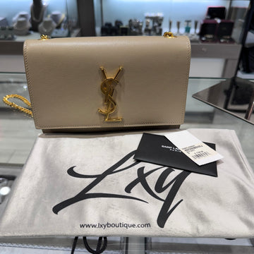 Pre-owned YSL Saint Laurent Small Kate in grain de poudre embossed leather SeaSalt (2020)