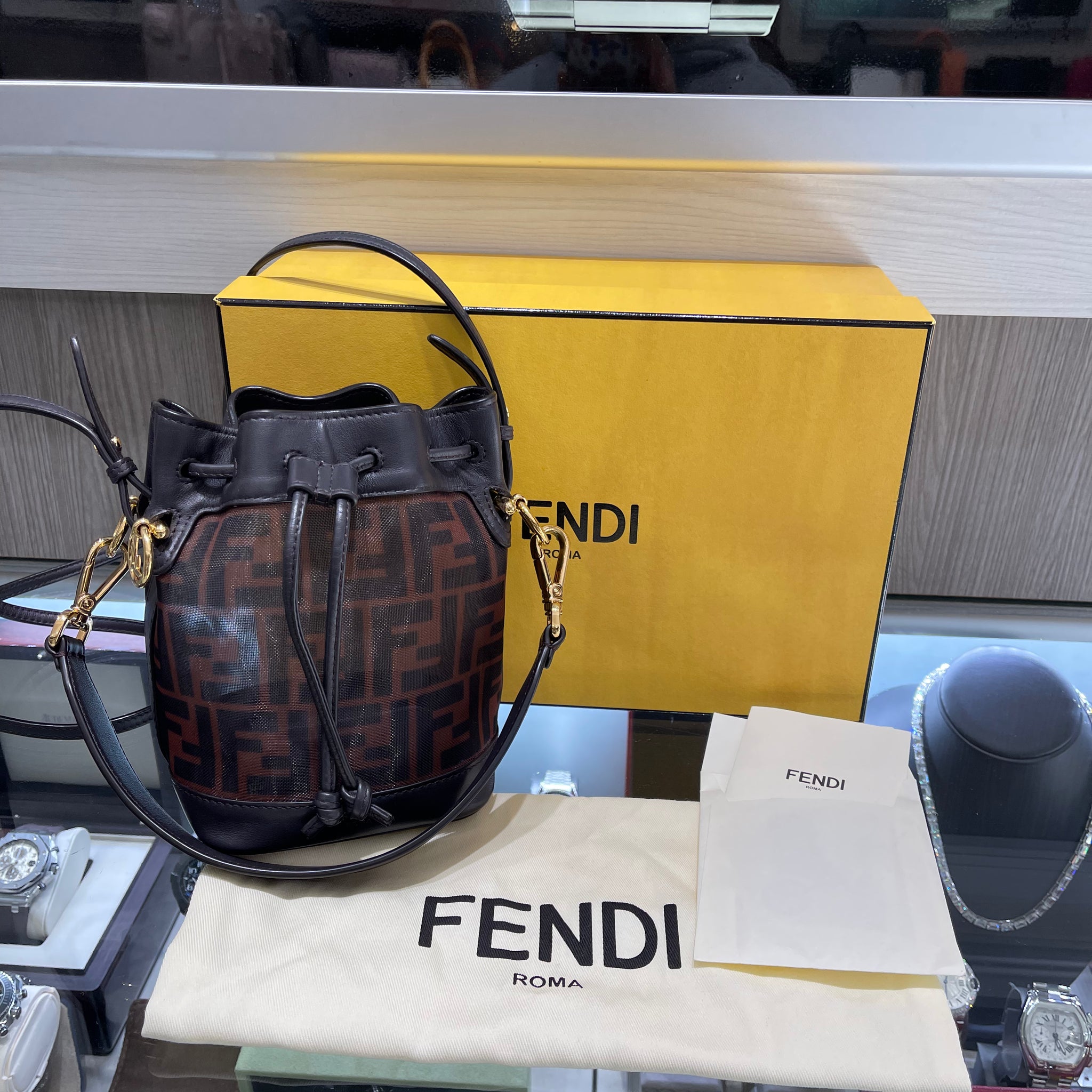 Pre-Owned Fendi Mon Tresor FF Mesh Mini Bucket Bag