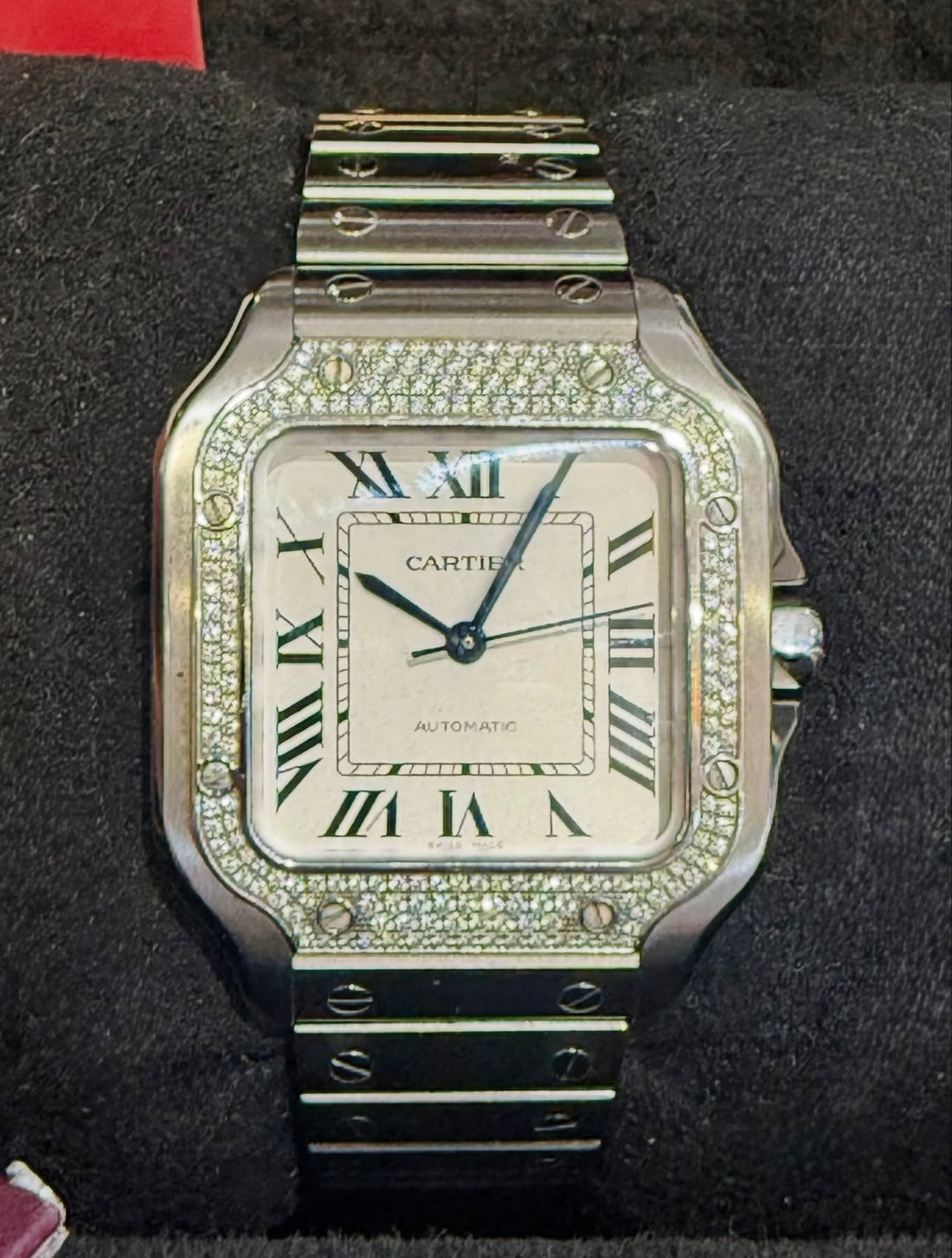 Pre-owned Cartier Santos de Cartier Medium – Diamond-Set Steel (2022)