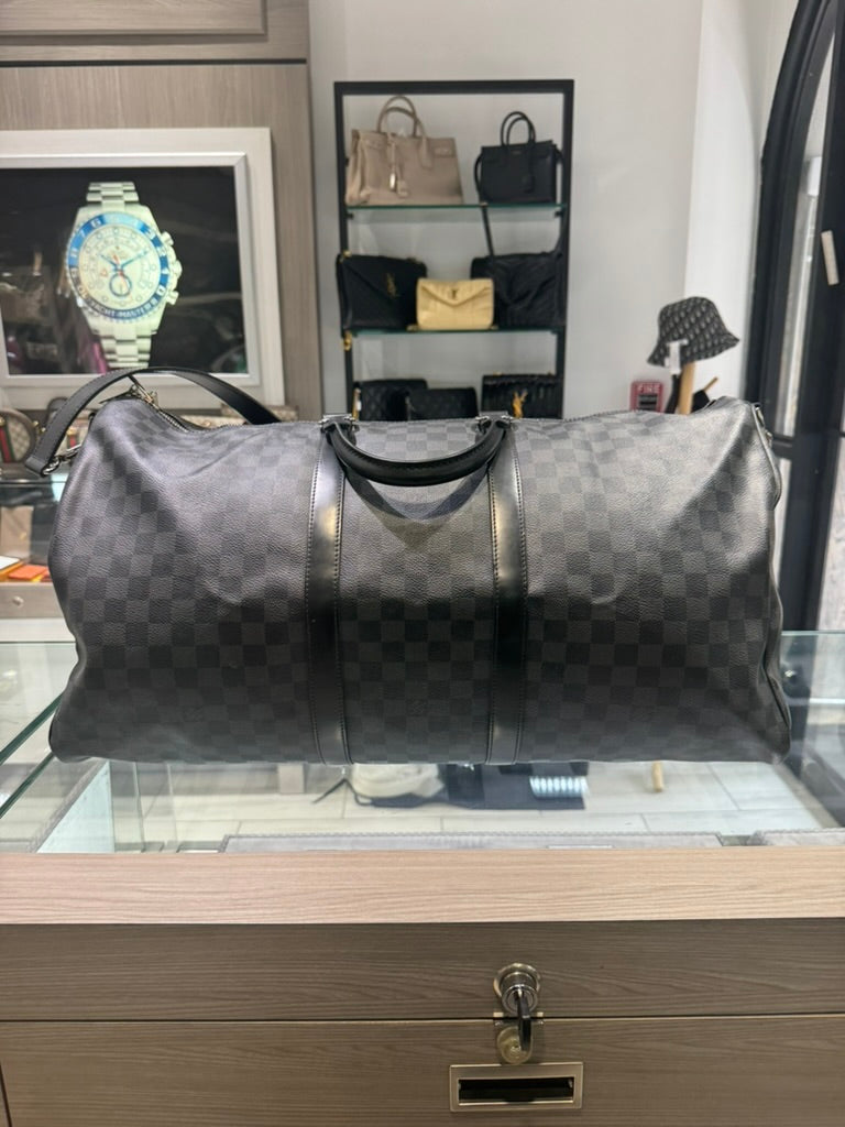 Pre-owned Louis Vuitton Keepall 55 Bandouliere Damier Graphite LA1260 (2020)