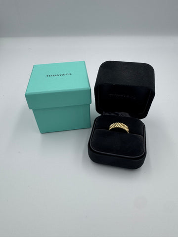 Pre-owned Tiffany Yellow Gold Diamond Point Wide Ring 8.5 size