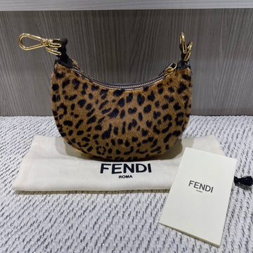 Pre-owned Fendi Fendigraphy Mini Hobo Bag Cavallino calfskin with Fendi Leo print