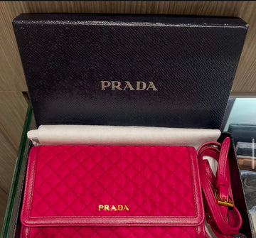 Pre-owned Prada dark Pink Nylon Quilted leather trim wallet crossbody