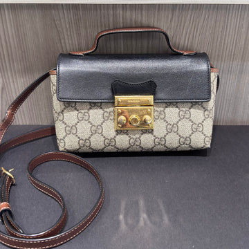 Pre-owned Gucci Mini Padlock Top Handle Bag in GG Coated Canvas and Brown Leather