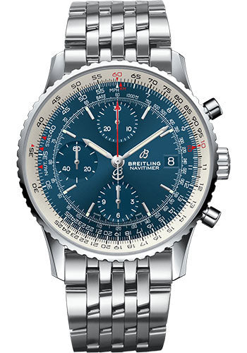 Breitling Navitimer 1 Chronograph 41 Watch - Steel Case - Aurora Blue Dial - Steel Pilot Bracelet - A13324121C1A1