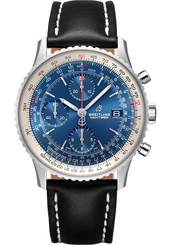 Breitling Navitimer Chronograph 41 Watch - Steel - Aurora Blue Dial - Black Leather Strap - Folding Buckle - A13324121C1X2