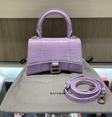 Pre-owned Balenciaga XS Hourglass Croc Light Lilac Purple Crossbody Bag