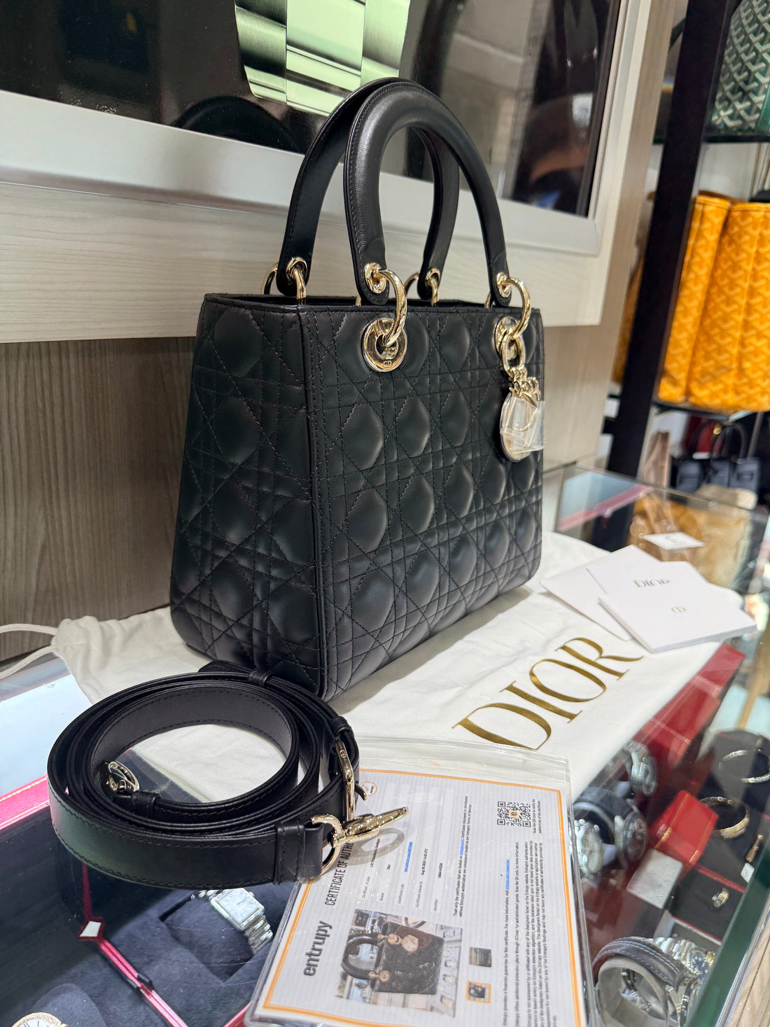 Unworn Dior Medium Lady Bag Black Lambskin,