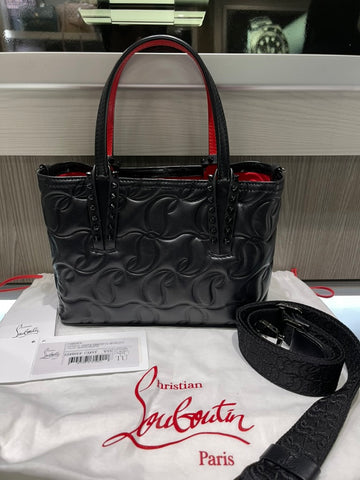 Pre-owned Christian Louboutin Nappa Embossed Mini East West Cabata Tote Black
