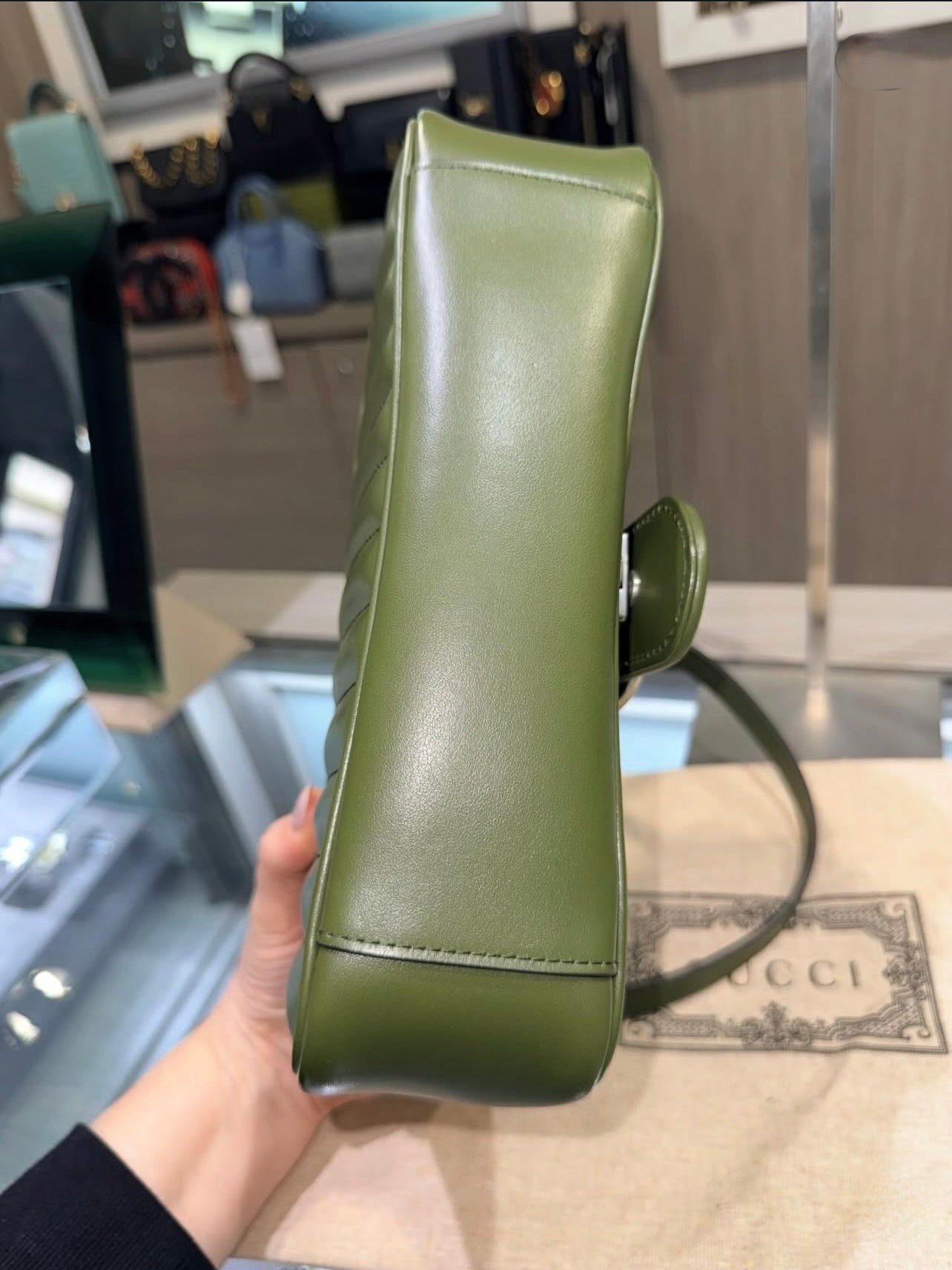 Pre-owned Gucci GG Marmont Matelasse Shoulder Bag in Army Green